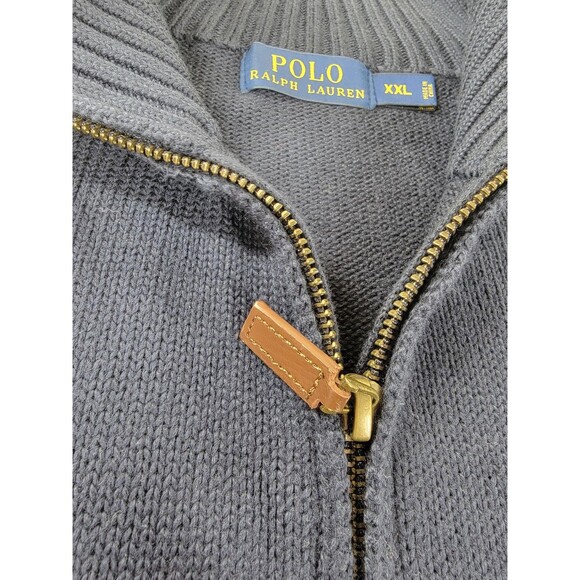 Polo Ralph Lauren Sweater Mens 2XL Navy Quarter Zip Mock Neck Cotton Red Pony - Picture 3 of 11